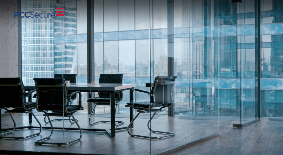 A photo of a conference room in a building